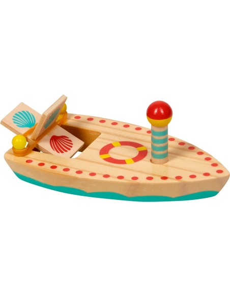 Houten boot met rubberen motor