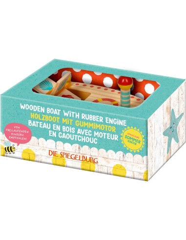 Houten boot met rubberen motor