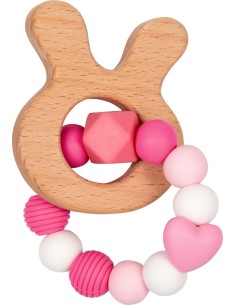 Bijtring hout en siliconen - roze