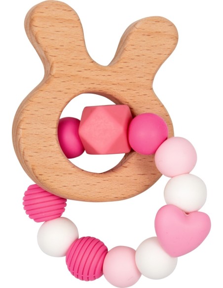 Bijtring hout en siliconen - roze