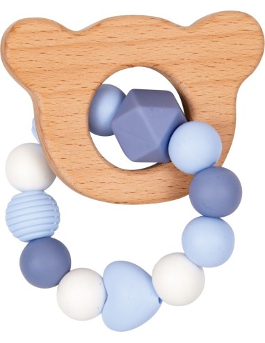 Bijtring hout en siliconen - blauw