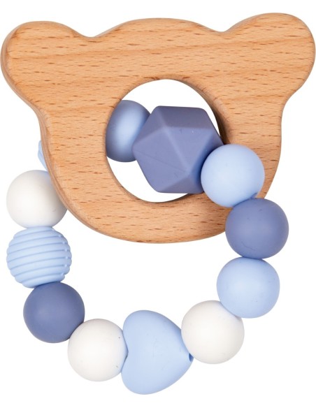 Bijtring hout en siliconen - blauw