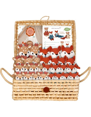 Toonbankdisplay gevuld met 28 knuffels vos en ree