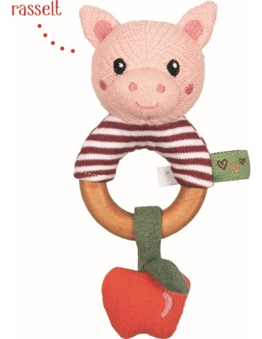 Houten ring rammelaar varken