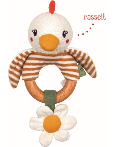 Houten ring rammelaar kip