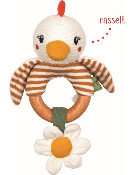 Houten ring rammelaar kip